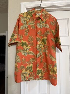 Tori Richard Orange Tropical Floral Button-Down Shirt